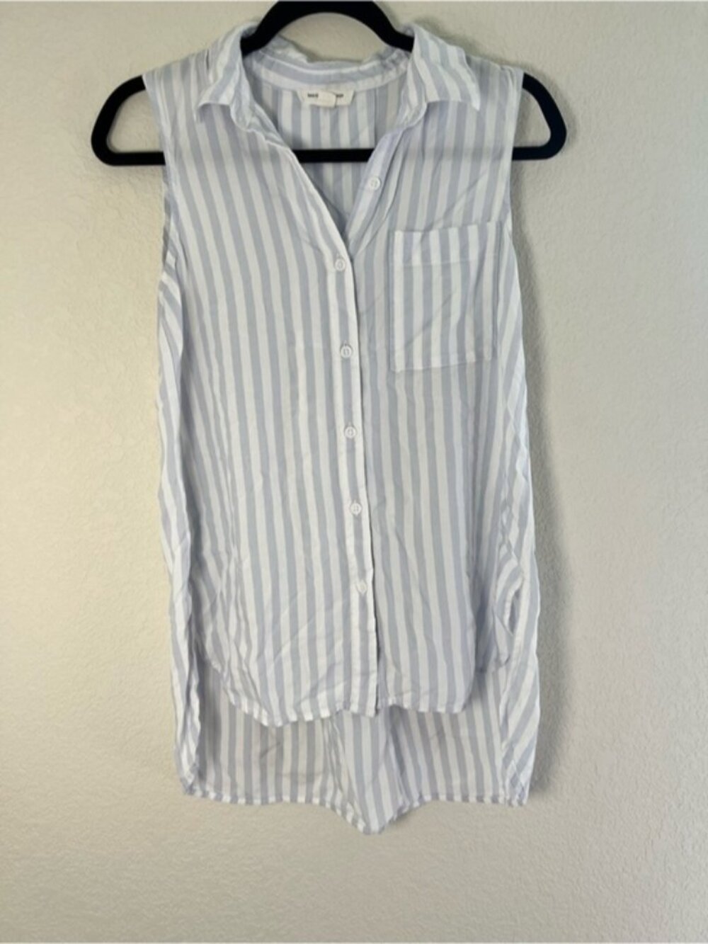 White & Light Blue Striped Button Down Tank Top
